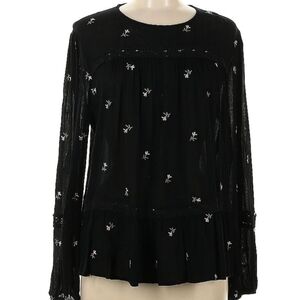 TODAY ONLY Anthropologie Black Embroidered Floral Women's Top